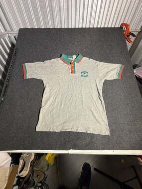 Vintage 1998 Iron Knights Athletics NFL Miami Dolphins Gray Polo Shirt Size M